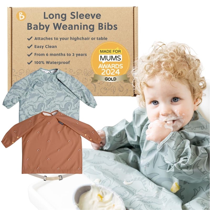 BIBaDO - Long Sleeve Baby Bibs - Babies & Toddlers 6-36 Months - Coverall Baby Led Weaning Bib - Easy Wipe, Soft & Waterproof - Image 1