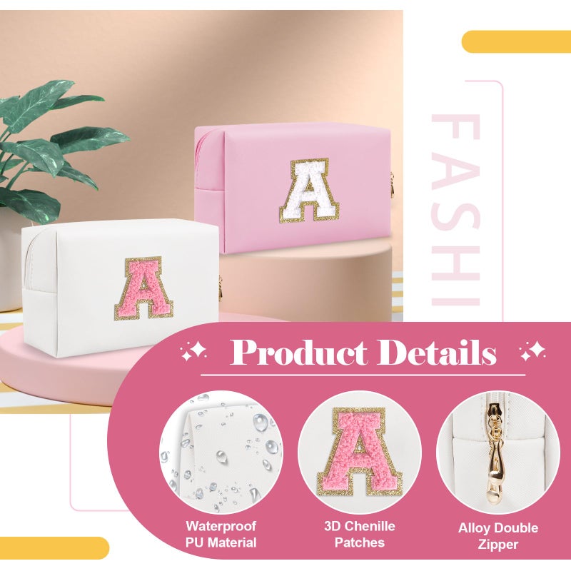 ChaoGreat حقيبة مكياج شخصية أولية من A-Z Preppy Patch حقيبة صغيرة من جلد البولي يوريثان للسفر حقيبة مستحضرات التجميل مع سحاب أبيض لطيف حقيبة أدوات الزينة هدية مثالية للفتيات المراهقات والنساء لعيد الميلاد وصديق الأم حرف A - Image 3