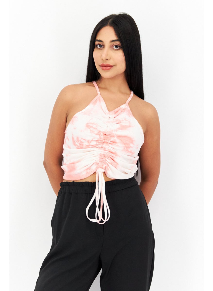 Missguided Women V-Neck Sleeveless Tie Dye Cropped Tank Top, Pink Combo  - Image 1
