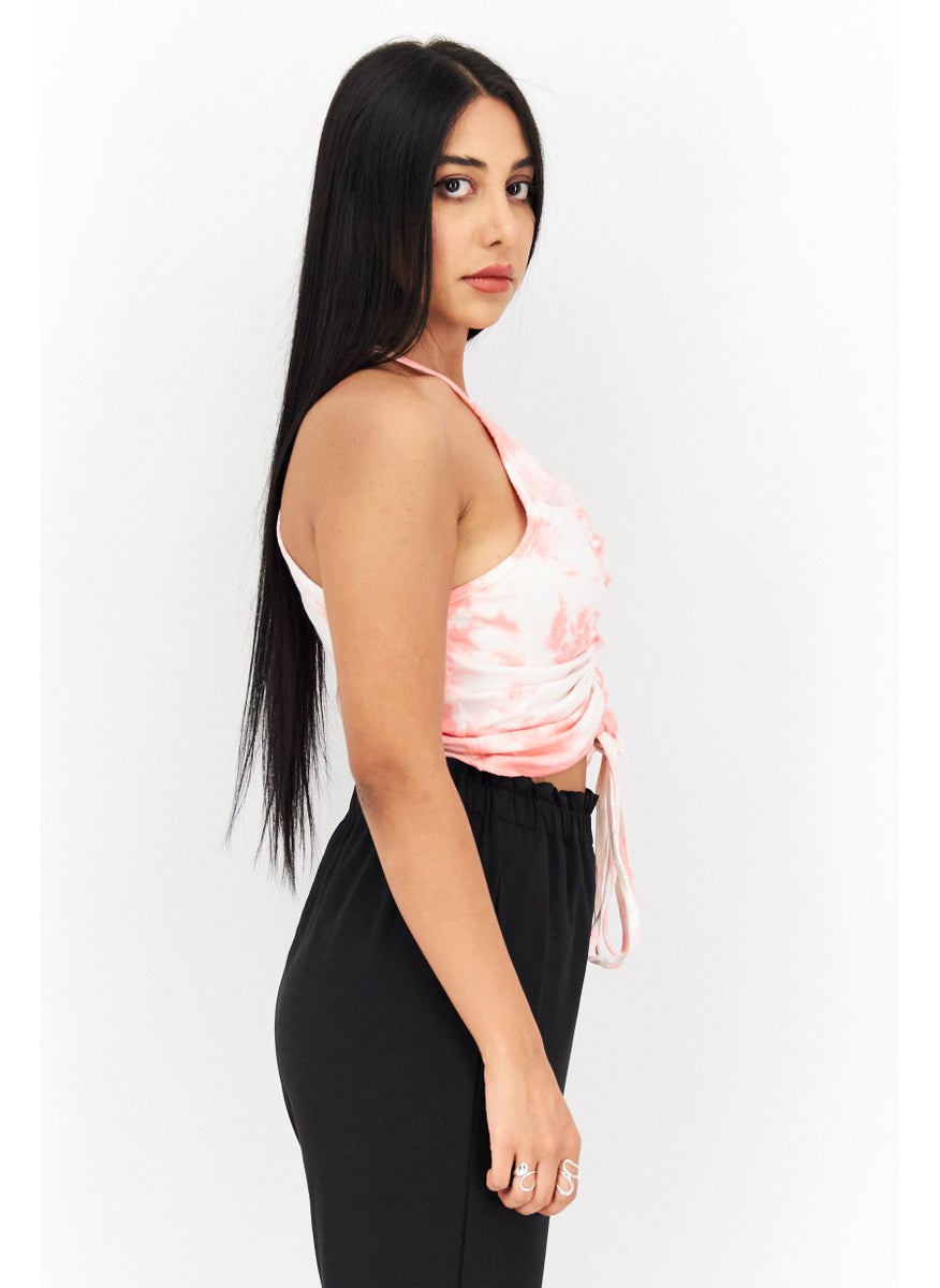 Missguided Women V-Neck Sleeveless Tie Dye Cropped Tank Top, Pink Combo  - Image 3