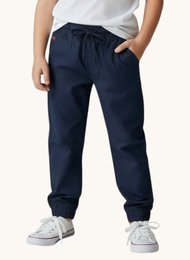 victor and jane Navy Blue Solid Cuffed Jogger with pockets- 100% cotton - Image 1