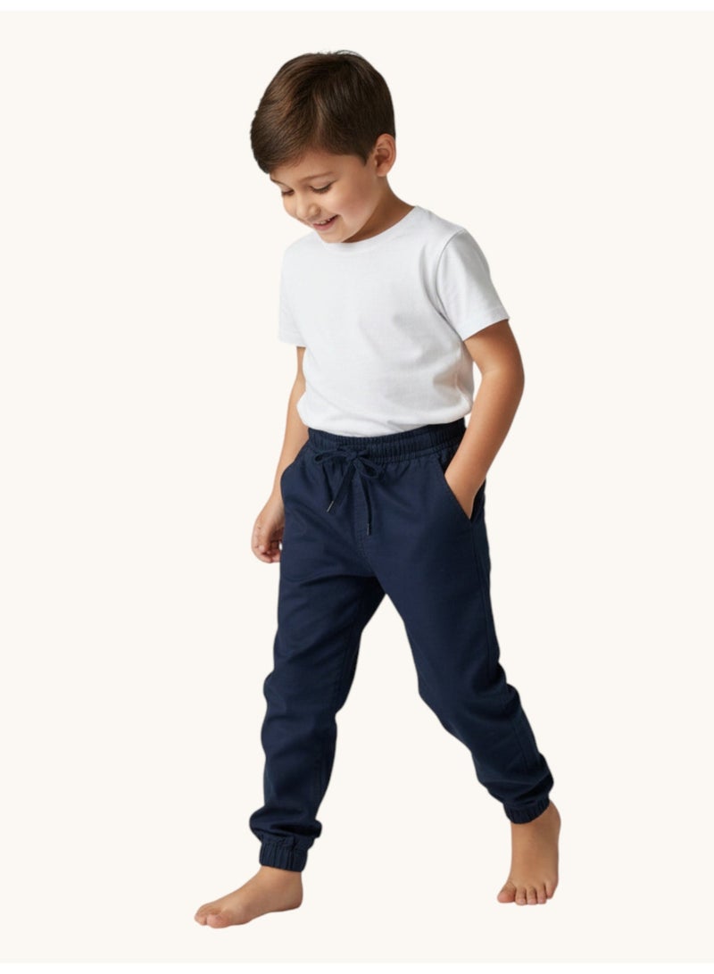 victor and jane Navy Blue Solid Cuffed Jogger with pockets- 100% cotton - Image 3