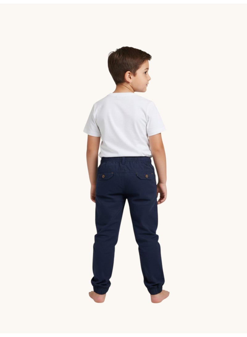 victor and jane Navy Blue Solid Cuffed Jogger with pockets- 100% cotton - Image 4