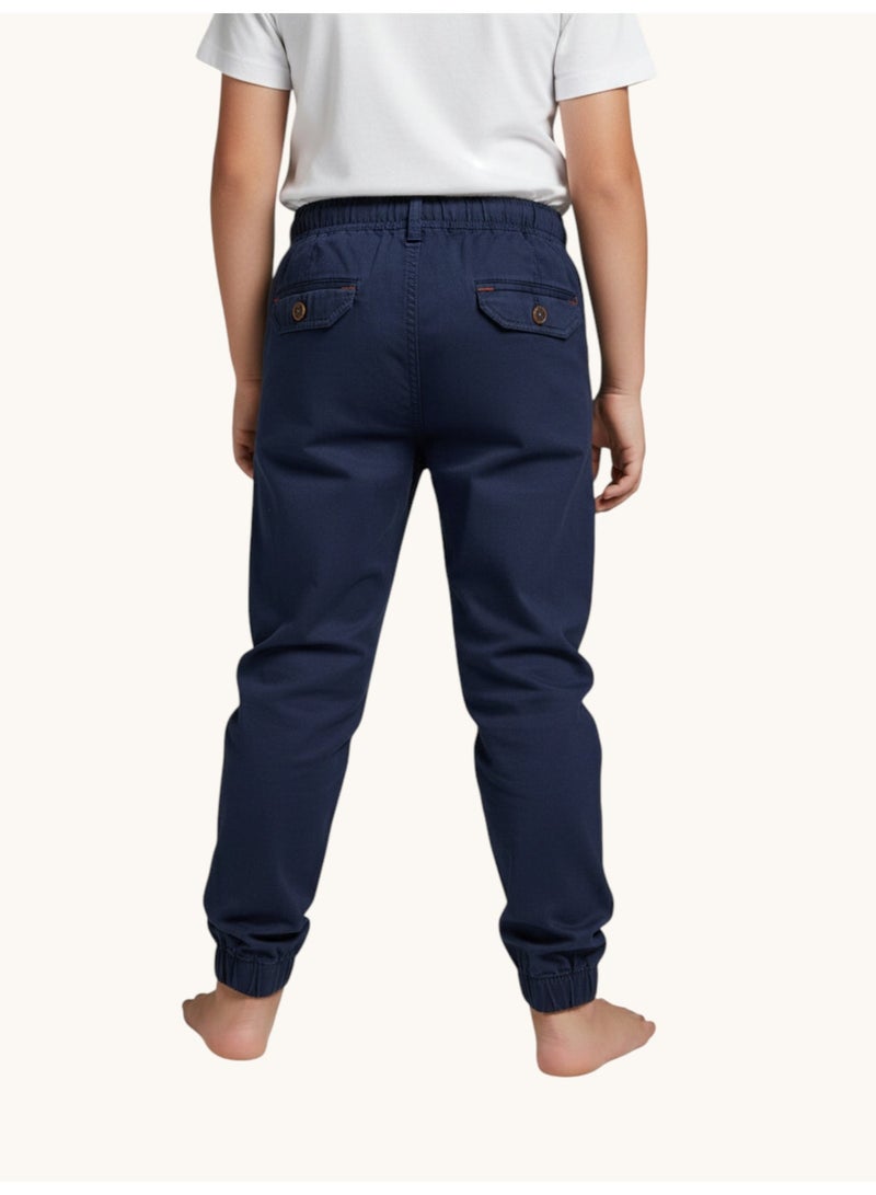 victor and jane Navy Blue Solid Cuffed Jogger with pockets- 100% cotton - Image 2