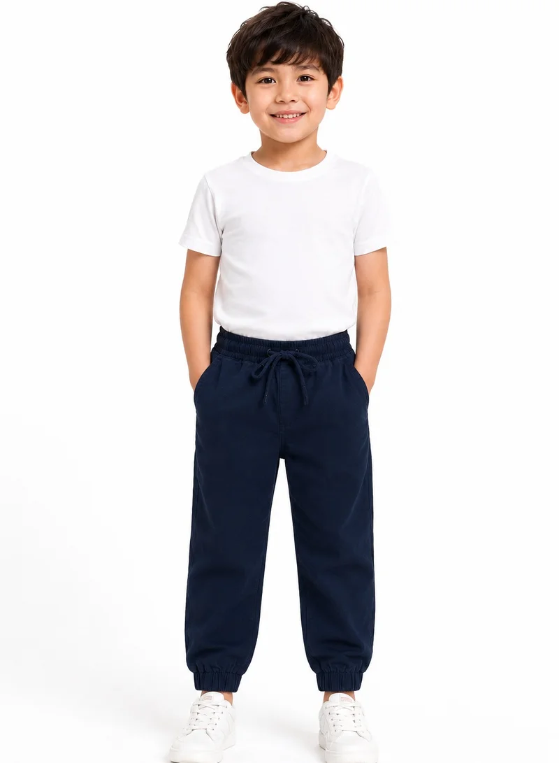 Navy Blue Solid Cuffed Jogger with pockets- 100% cotton