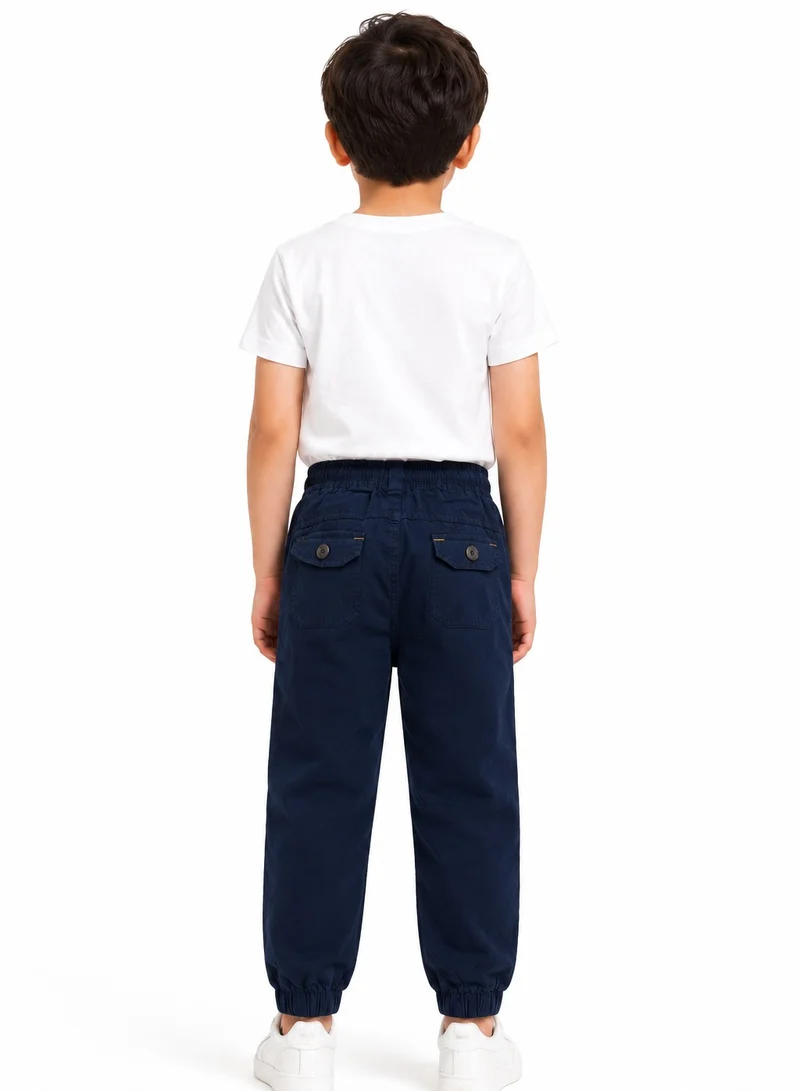Victor And Jane Navy Blue Solid Cuffed Jogger with pockets- 100% cotton