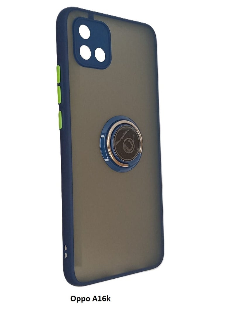 Semi Transparent Smoked Fashion Back Cover Protective Case With Metal Ring For Oppo A16K Blue - Image 1