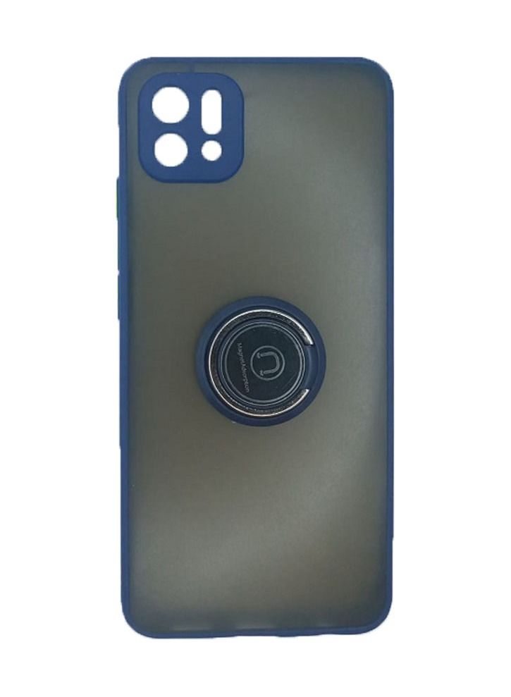 Semi Transparent Smoked Fashion Back Cover Protective Case With Metal Ring For Oppo A16K Blue - Image 3
