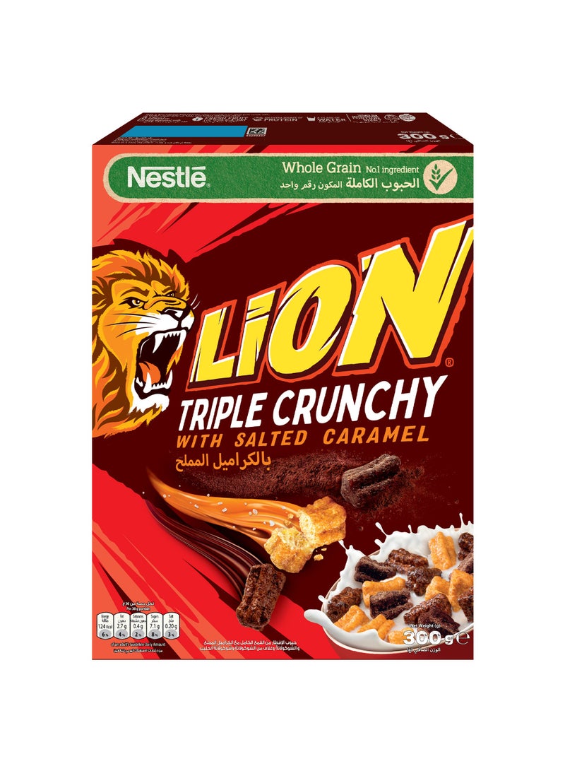 Lion Triple Crunchy Salted Caramel Milk Chocolate Coating Breakfast Cereal 300g  - Image 1