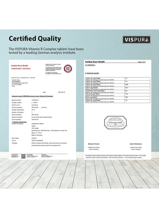 VISPURA - Vitamin Bcomplex 180 Vegan Tablets All B Vitamins Including B12 B1 B2 B3 B5 B6 B7 B9 Folic Acid For Stress Energy And Healthy Immune System* Natural Supplement Without Additives - Image 1