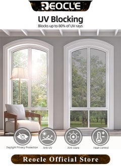 REOCLE Window Privacy Film 11.8 Inch X 3.2 Feet One Way Daytime Privacy Static Cling Sun Blocking Anti UV Reflective Window Tint for Home & Office  - Image 2