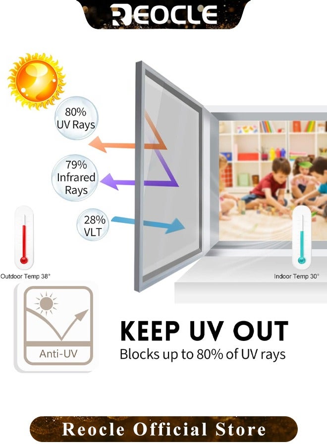 REOCLE Window Privacy Film 11.8 Inch X 3.2 Feet One Way Daytime Privacy Static Cling Sun Blocking Anti UV Reflective Window Tint for Home & Office - Image 3
