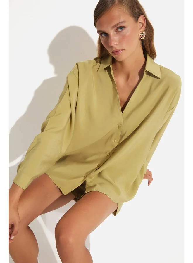 JUNE June Women Loose Shirt & Short Set Khaki