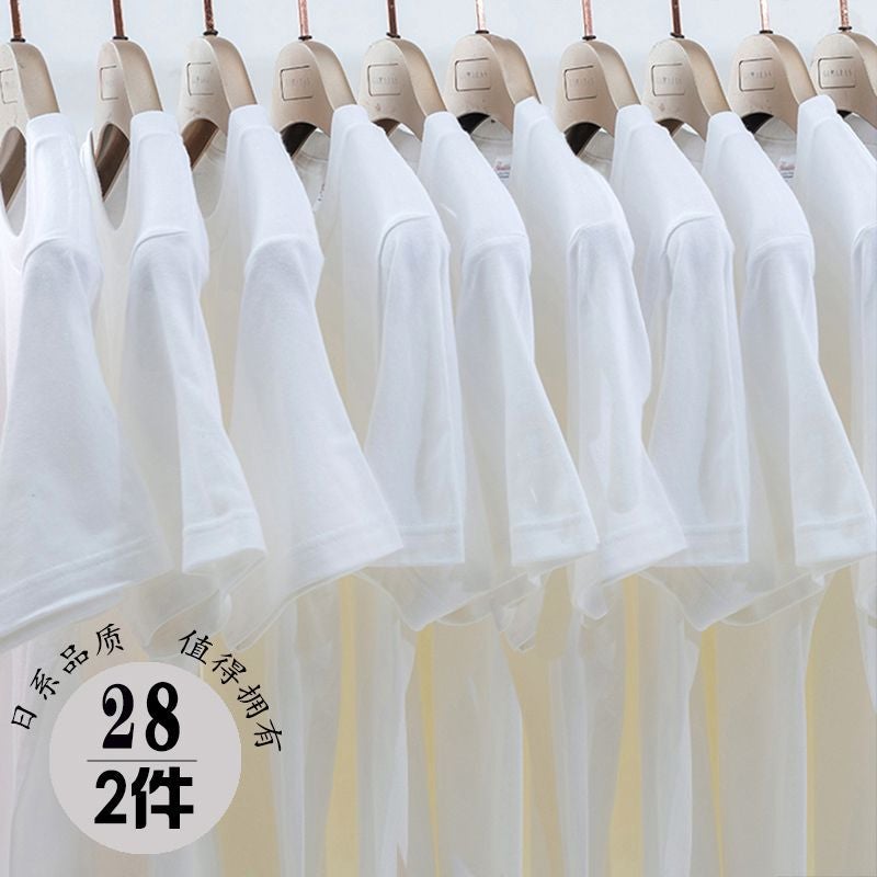 220G Japanese Solid Color Short-Sleeved Bottoming Shirt White T-Shirt With Pure White Men And Women Tee - Image 2