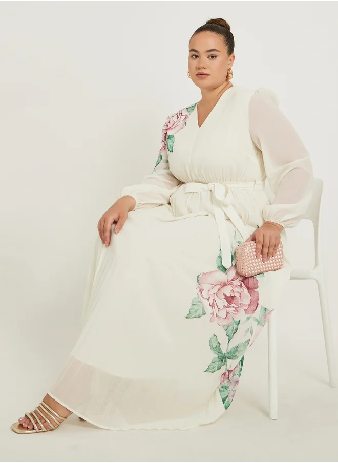 Styli Styli Plus Size Floral Print Pleated A-Line Maxi Dress