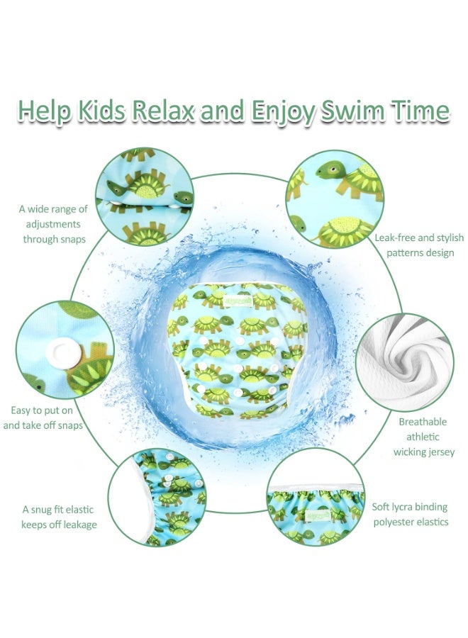 wegreeco Baby & Toddler Snap One Size Adjustable Reusable Baby Swim Diaper (Diving, Ocean, Turtle, Large, 3 Pack) - Image 2