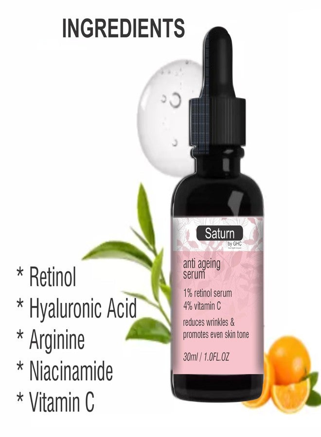 Saturn by GHC Anti Aging Serum with 1% Retinol Face Serum | Night Serum With Vitamin C, Niacinamide & Hyaluronic Acid To Reduce Fine Lines & Wrinkles | For Women | Beginner Friendly | 30 ml - Image 2