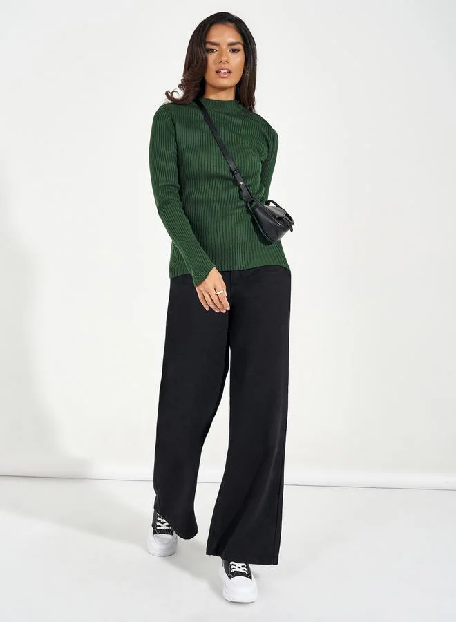 Styli Rib Fitted Regular Length High Neck Sweater