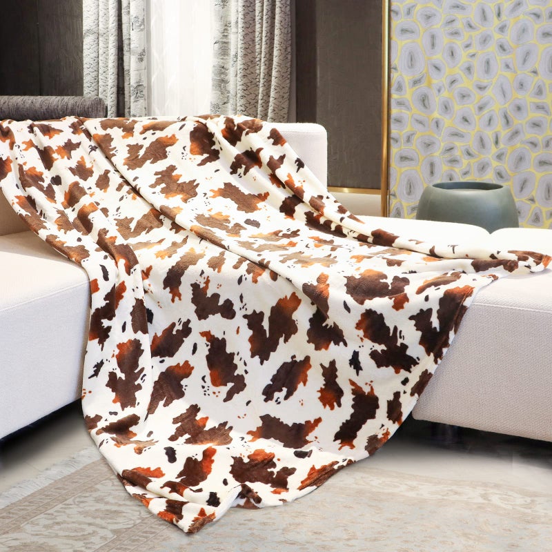 HSEEC Brown Cow Print Blanket Twin Lightweight Couch Cow Throw Blankets Soft Warm Plush Fleece Cute Cow Blankets All Season Bedding Blanket Cow Gift for Adults Couples Mom Dad Camping 60"" x 80"" - Image 1