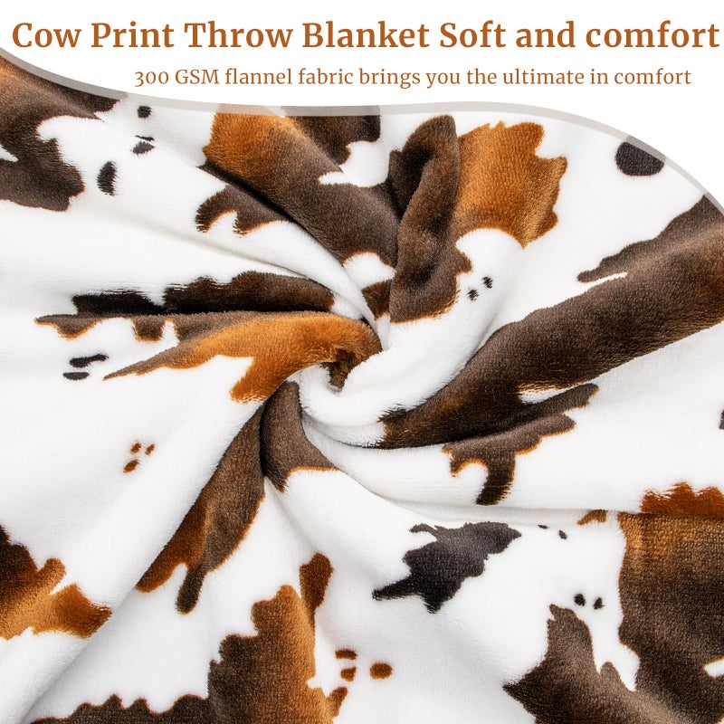 HSEEC Brown Cow Print Blanket Twin Lightweight Couch Cow Throw Blankets Soft Warm Plush Fleece Cute Cow Blankets All Season Bedding Blanket Cow Gift for Adults Couples Mom Dad Camping 60"" x 80"" - Image 5