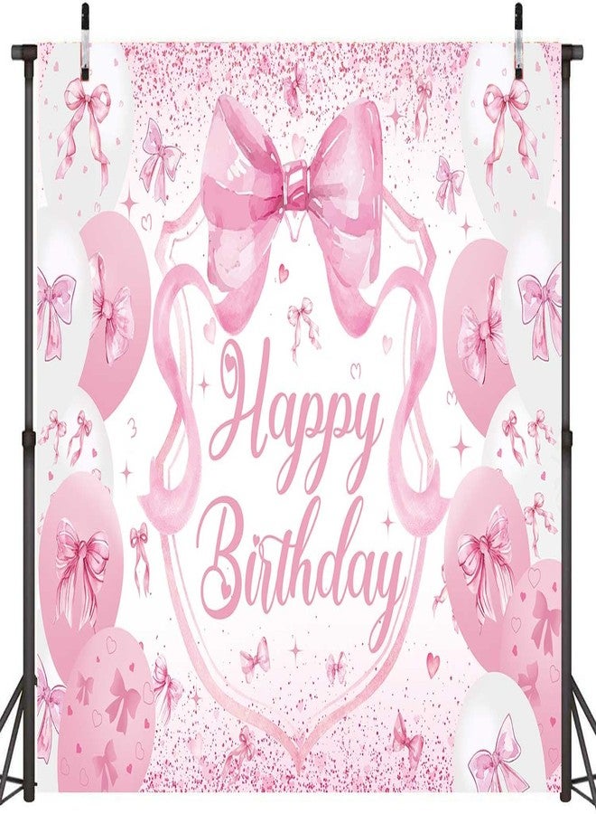 CINRAY Pink Bow Birthday Backdrop for Girls 7x5FT Pink Balloon Bowknot Photography Background Cute Coquette Bachelorette Happy Birthday Banner Decorations Supplies Photo Props - Image 2