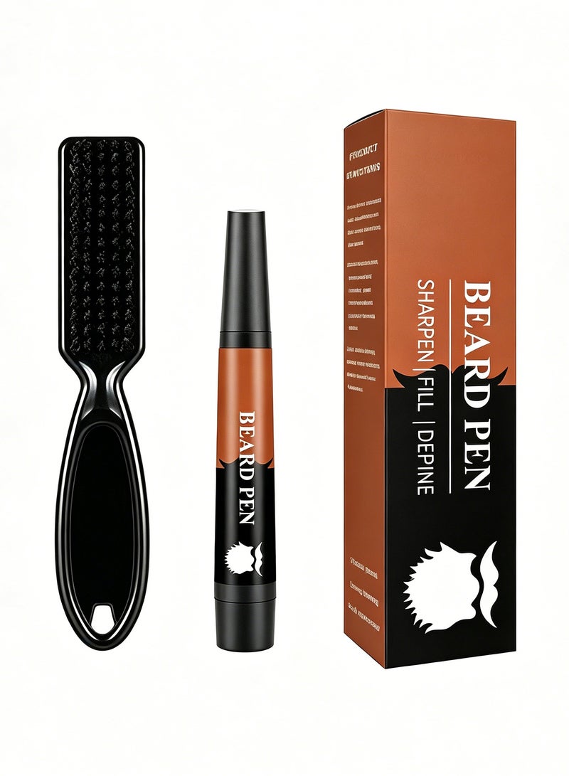 Beard Pencil Filler for Men Black- Water Proof Beard Pen and Beard Brush Long Lasting Coverage Natural Finish, Male Mustache Repair Shape - Image 1