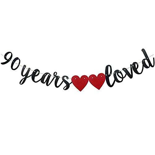 Festiko®90 Years Loved Banner Black Paper Glitter Party Decorations for 90TH Birthday Decorations 90TH Wedding Anniversary Day Party Supplies Letters Black - Image 1