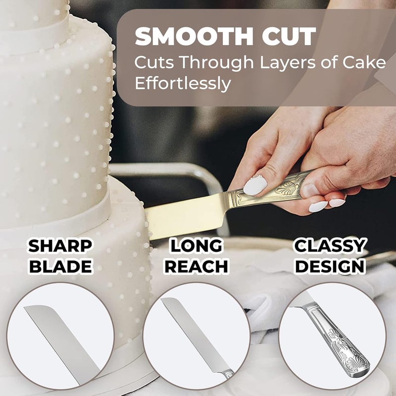 Orblue Wedding Cake Knife and Server Set - Premium, Beautifully Engraved Cutting Set - Elegant Keepsake for Newlyweds - Light Gold - Image 4