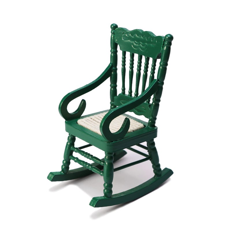 Cutemini Dollhouse Miniature Rocking Chair 112 Scale Wooden Furniture Accessories Tiny Mini House Home Outdoor Decoration Model Living Room Scene Christmas Craft Displays Green - Image 2