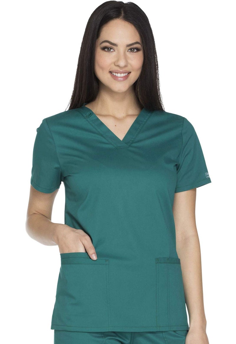 Cherokee Scrubs for Women Workwear Core Stretch V-Neck Top, Soft Brushed Twill Plus Size WW630, M, Black - Image 1