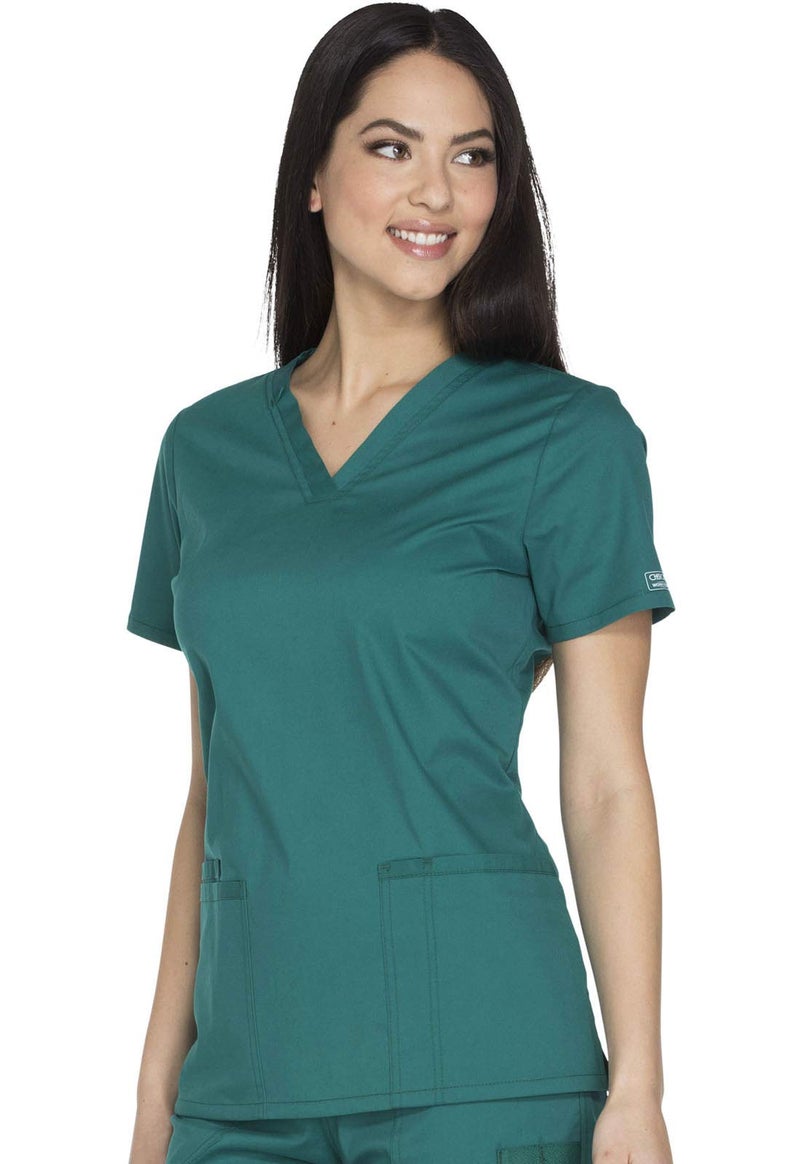 Cherokee Scrubs for Women Workwear Core Stretch V-Neck Top, Soft Brushed Twill Plus Size WW630, M, Black - Image 4