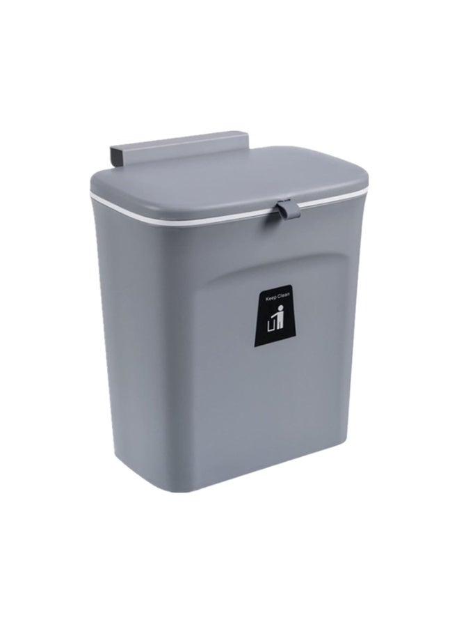 Kitchen Hanging Trash Can, 2.4 Gallon Wall Mounted Counter Waste Compost Bin, Small Garbage Can with Lid for Cupboard/Bathroom/Bedroom/Office/Camping/Under Sink(Grey) - Image 1