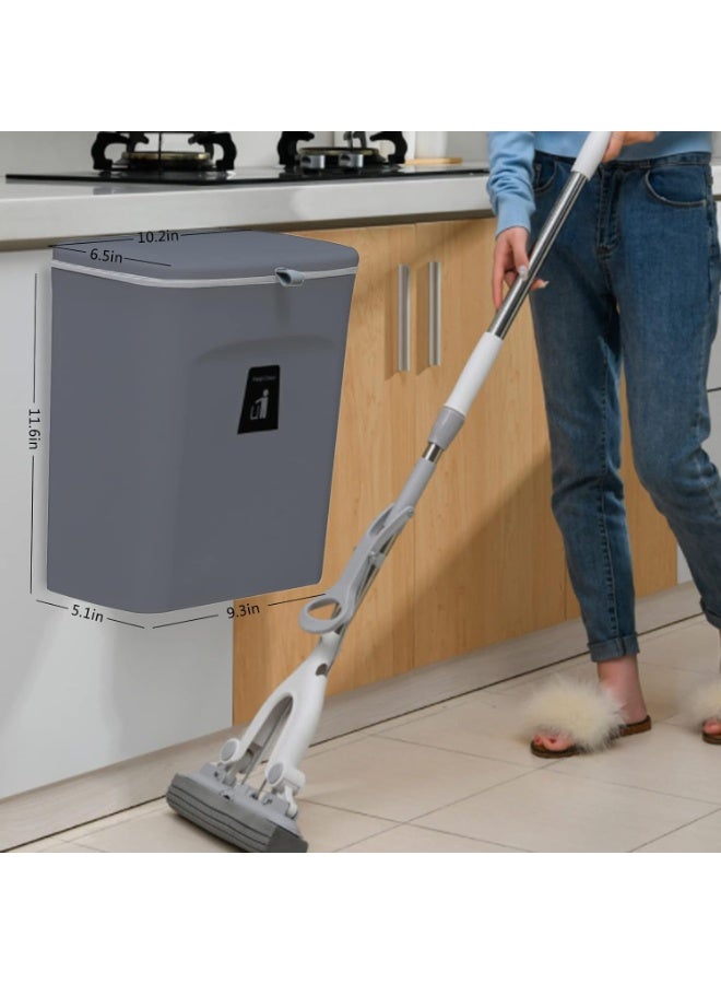 Kitchen Hanging Trash Can, 2.4 Gallon Wall Mounted Counter Waste Compost Bin, Small Garbage Can with Lid for Cupboard/Bathroom/Bedroom/Office/Camping/Under Sink(Grey) - Image 2