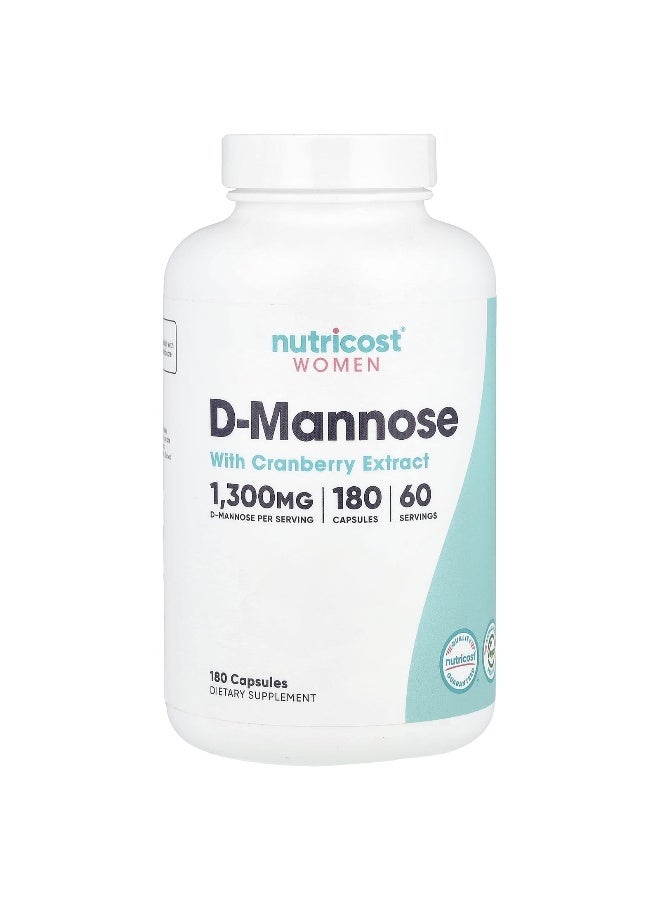 Nutricost, Women, D-Mannose with Cranberry Extract, 180 Capsules (Packaging may vary) - Image 1