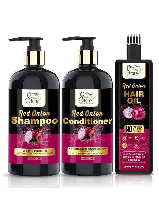 Online Quality Store Ultimate Onion Oil Hair Care Kit For Hair Fall Control Shampoo 300Ml + Conditioner 300Ml + Onion Hair Oil 200Ml With Red Onion Oil Extract (Shampoo + Conditioner + Oil)  - Image 1