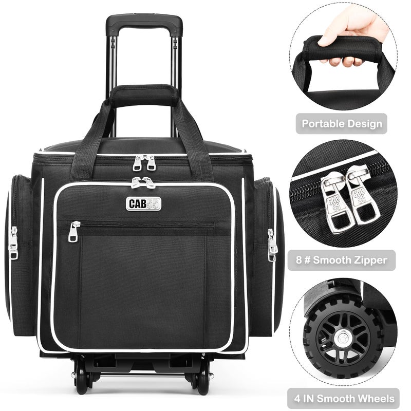 CAB55 Rolling Craft Bag, Tote Bag with Wheels for Women, Rolling Teacher Bag with Removable Folding Hand Truck (Black) - Image 2