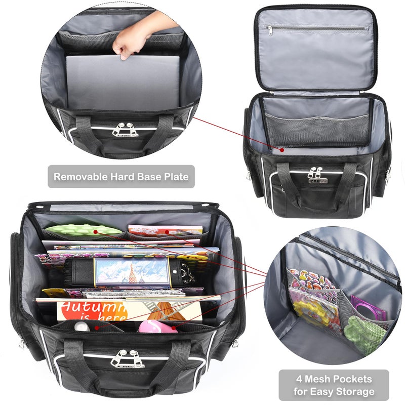 CAB55 Rolling Craft Bag, Tote Bag with Wheels for Women, Rolling Teacher Bag with Removable Folding Hand Truck (Black) - Image 4