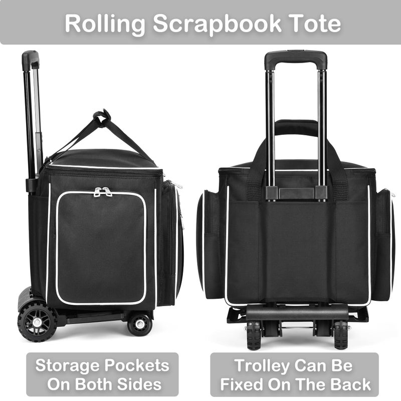 CAB55 Rolling Craft Bag, Tote Bag with Wheels for Women, Rolling Teacher Bag with Removable Folding Hand Truck (Black) - Image 5