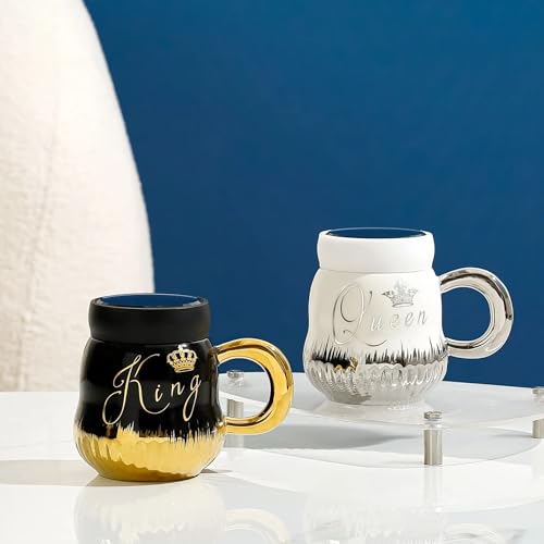 KRESHU King Ceramic Coffee Mug with Lid | Luxury Marble Finish Cup for Women, Wife, Girlfriend | Anniversary, Wedding, Birthday Gift for Her | Premium Couple Mug for Tea & Coffee Lovers (350ml) - Image 4