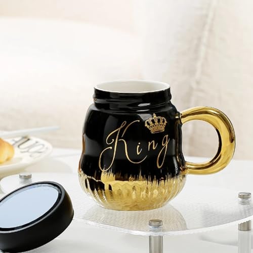 KRESHU King Ceramic Coffee Mug with Lid | Luxury Marble Finish Cup for Women, Wife, Girlfriend | Anniversary, Wedding, Birthday Gift for Her | Premium Couple Mug for Tea & Coffee Lovers (350ml) - Image 2