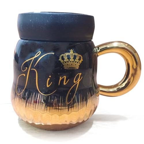 KRESHU King Ceramic Coffee Mug with Lid | Luxury Marble Finish Cup for Women, Wife, Girlfriend | Anniversary, Wedding, Birthday Gift for Her | Premium Couple Mug for Tea & Coffee Lovers (350ml) - Image 1