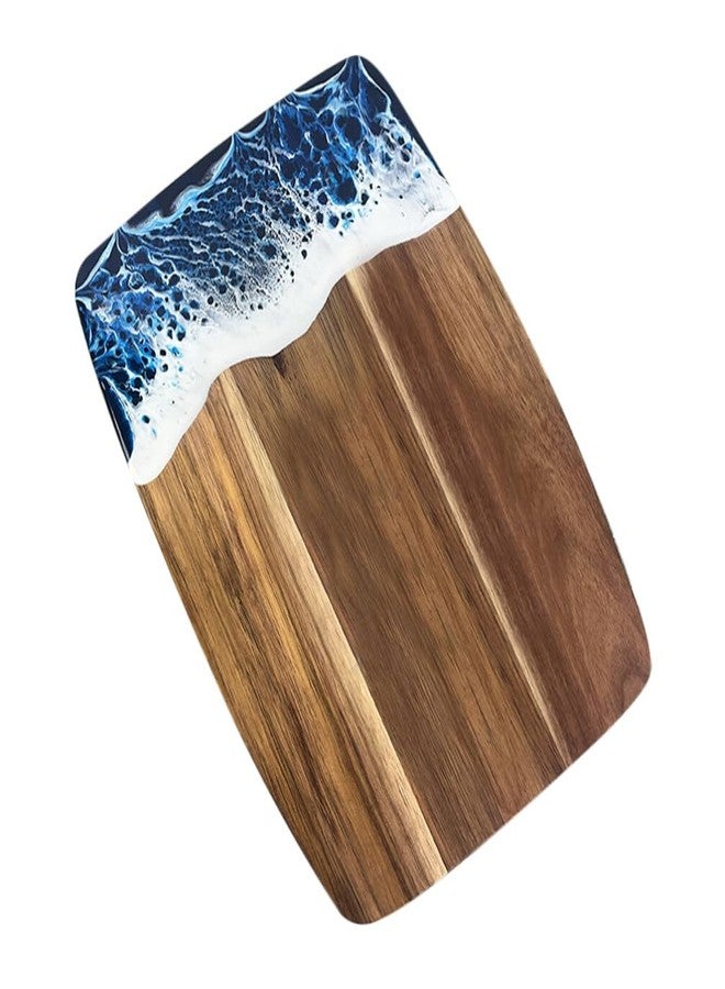 TOPPERFUN Cutting Board, 14x10in Acacia Wood Cutting Board, New Wave Resin Cheese Serving Tray, Reversible Fruit Steak Platter for Meat, Cheese, Bread, Vegetables, Fruits - Image 1