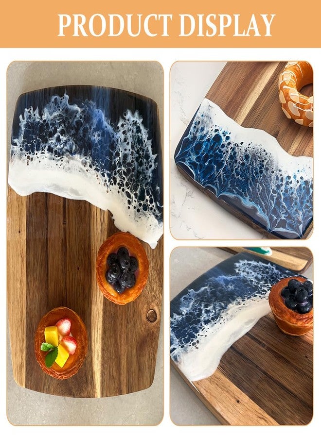 TOPPERFUN Cutting Board, 14x10in Acacia Wood Cutting Board, New Wave Resin Cheese Serving Tray, Reversible Fruit Steak Platter for Meat, Cheese, Bread, Vegetables, Fruits - Image 3