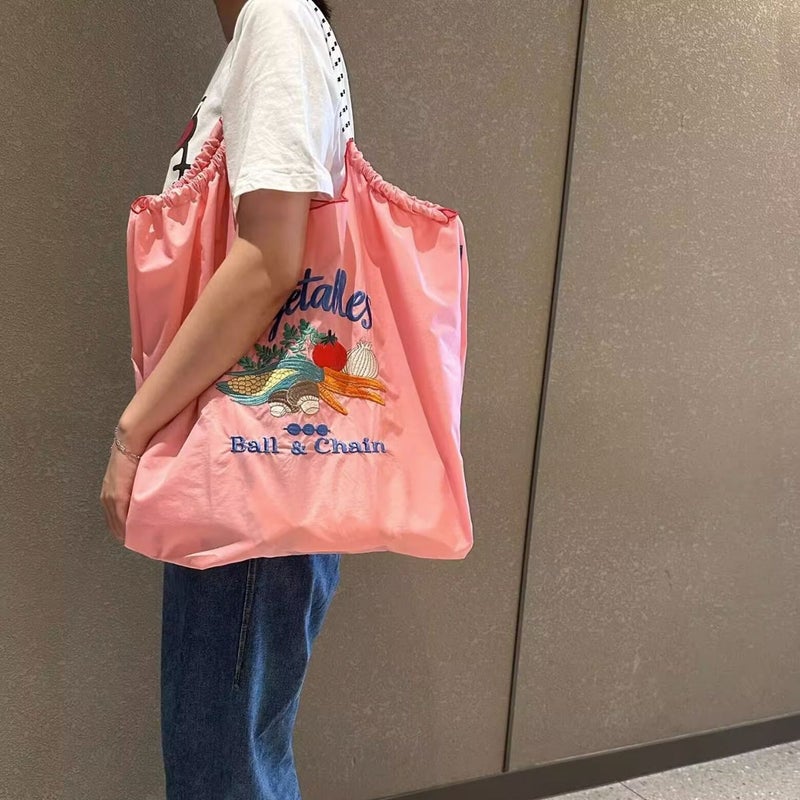 Japanese Style Vegetable Embroidery Environmental Protection Cloth Bag Female Ball Chain New Embroidery Nylon Handbag Single - Image 5