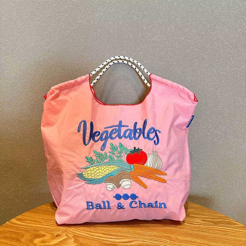 Japanese Style Vegetable Embroidery Environmental Protection Cloth Bag Female Ball Chain New Embroidery Nylon Handbag Single - Image 1