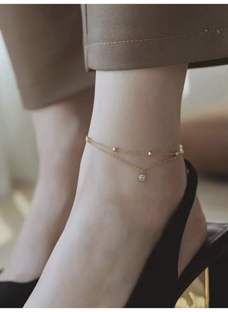 ڤيا خلخال نسائي أنيق من الكريستال بتصميم طبقات من Veya – ذهبي - Image 1