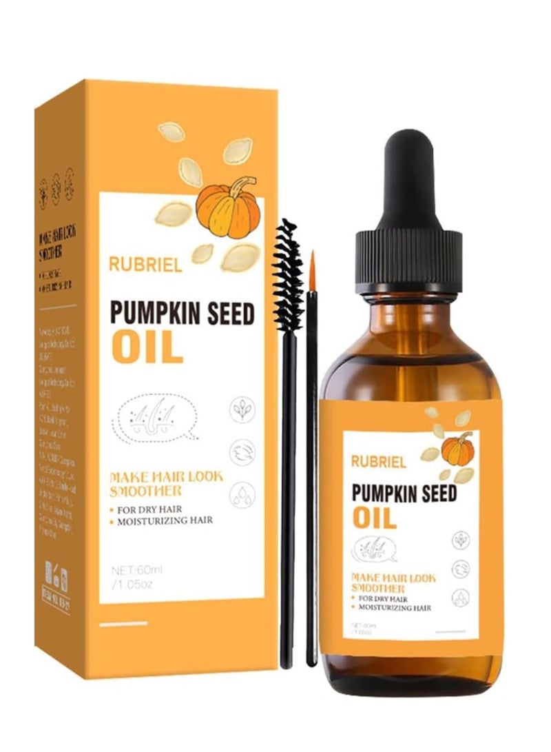 RUBRIEL Organic Pumpkin Seed Oil, 100% Pure Cold Pressed Pumpkin Seed Oil for Hair Growth, Repairs Hair Follicles, Stronger Hair, Nourishes Scalp, Hair Growth Oil for Women & Men 60ML - Image 1