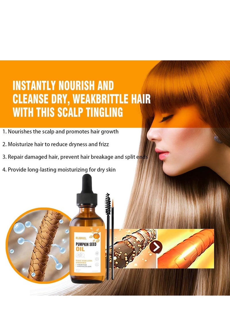 RUBRIEL Organic Pumpkin Seed Oil, 100% Pure Cold Pressed Pumpkin Seed Oil for Hair Growth, Repairs Hair Follicles, Stronger Hair, Nourishes Scalp, Hair Growth Oil for Women & Men 60ML - Image 2