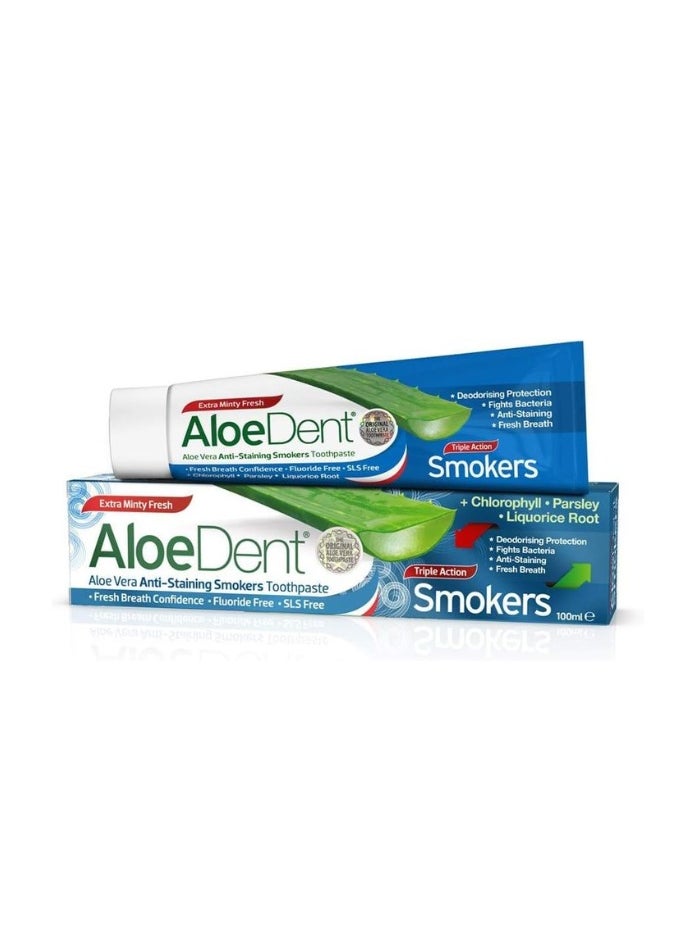 AloeDent - Aloe Vera Anti Staining Smoker Toothpaste plus Chlorophyll Parsley Liquorice Root Fresh Breath Confidence Fluoride Free SLS free 100ml - Image 1