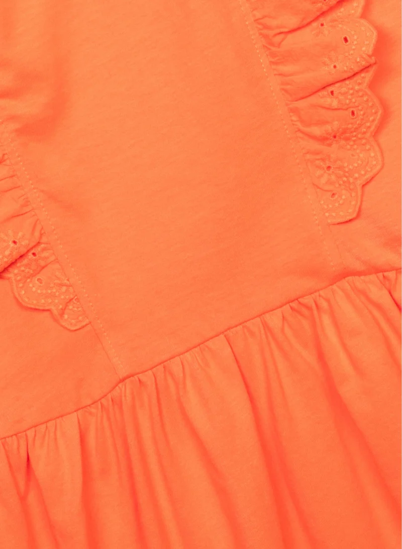MINOTI Kids Girls Cotton Dress with Broderie Frill and Drop Waist
